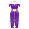 XUNZOO Womens Arabian Princess Gems Adorned Sequins Jumpsuit Belly Dance Costume Halloween Roleplay Dress Up Purple Small view 3