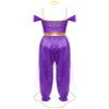 XUNZOO Womens Arabian Princess Gems Adorned Sequins Jumpsuit Belly Dance Costume Halloween Roleplay Dress Up Purple Small view 4