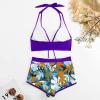 Bikini Sets for Women,2024 Summer Sexy Push Up V Neck Halter Tie Up Top Two Piece Swimsuit,Trendy Floral Print Hawaiian Tropical High Waisted Tummy Control Swim Shorts Beachwear(Purple,S) view 4