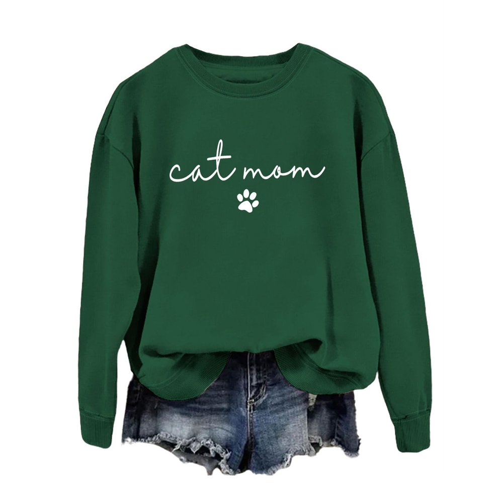 Cat Mom T-Shirt Womens Funny Cat Lovers Shirt Casual Crew Neck Tees Funny Letter Graphic Tops Cat Mom Gifts
