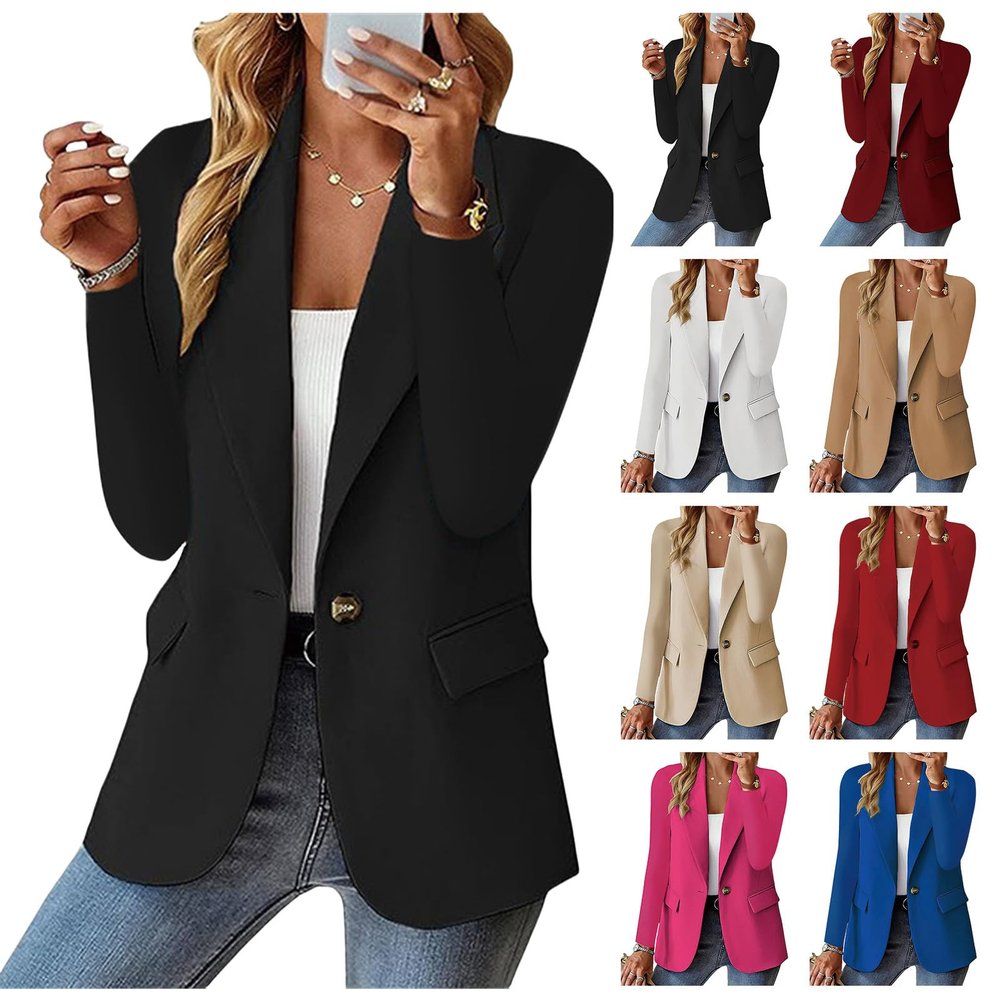 Weinexra Women's Blazer Open Front Casual Bussiness Blazers Notch Collar Work Office Suit Jackets Long Sleeve Lapel Jacket