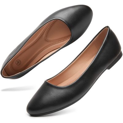hash bubbie Women's Flats Shoes Ballet Flats Dress Shoes Comfortable PU Leather Slip on Shoes for WomenBlack.US9.5