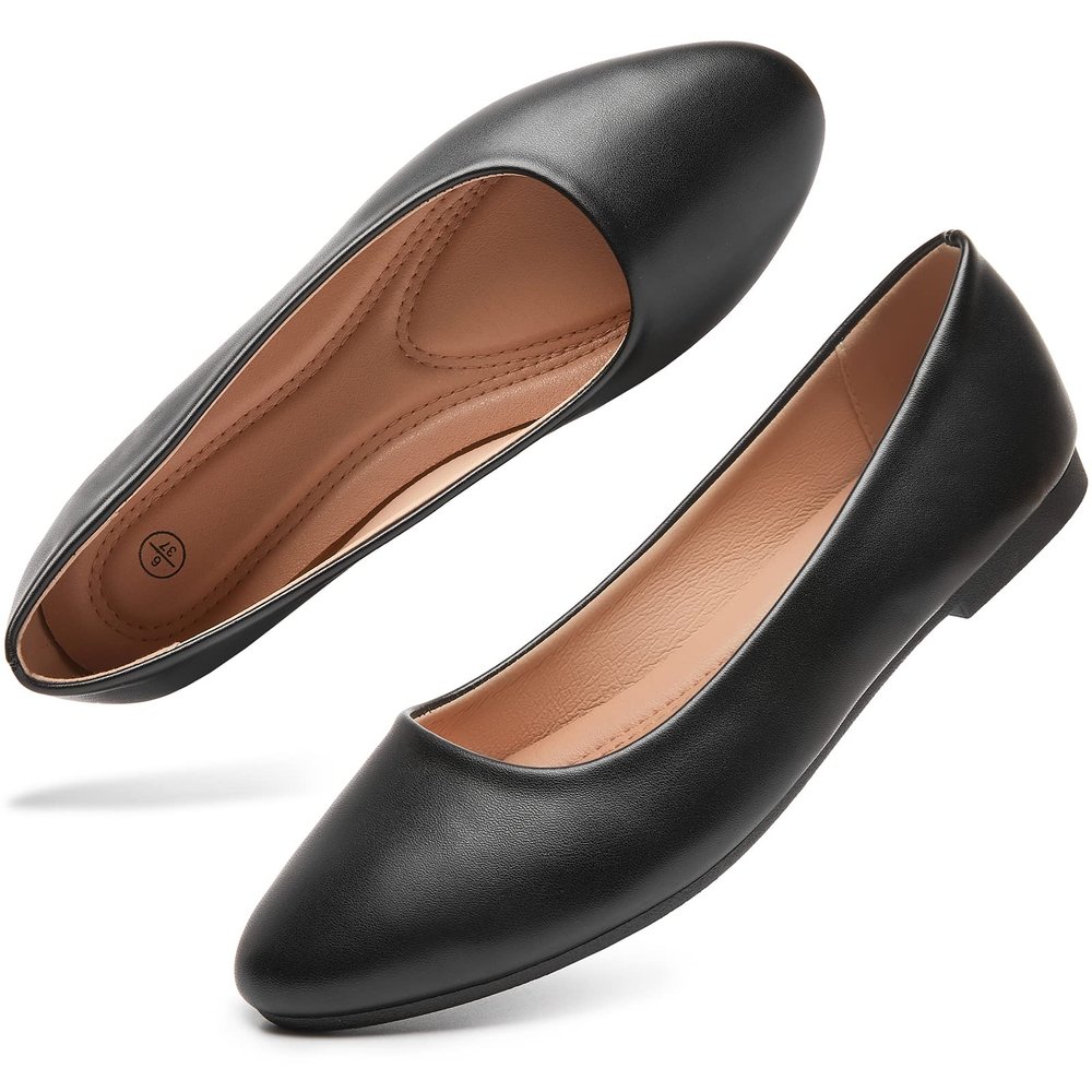 hash bubbie Women's Flats Shoes Ballet Flats Dress Shoes Comfortable PU Leather Slip on Shoes for WomenBlack.US9.5