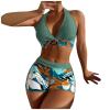Bikini Sets for Women,2024 Summer Sexy Push Up V Neck Halter Tie Up Top Two Piece Swimsuit,Trendy Floral Print Hawaiian Tropical High Waisted Tummy Control Swim Shorts Beachwear(Dark Green,M) view 1