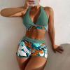 Bikini Sets for Women,2024 Summer Sexy Push Up V Neck Halter Tie Up Top Two Piece Swimsuit,Trendy Floral Print Hawaiian Tropical High Waisted Tummy Control Swim Shorts Beachwear(Dark Green,M) view 2