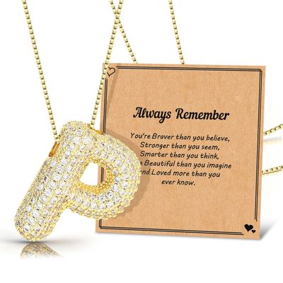 Bubble Letter Necklace Gold Initial Necklaces for Women Puffy A-Z Letter Pendant Balloon Initial Charm Necklace Trendy Jewelry Stocking Stuff Birthday Christmas Gifts for Friends Valentines Day Gifts for Her