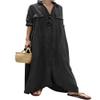 chouyatou Women's Casual Long Sleeve Maxi Shirt Dress Loose Fit Cotton Button Down Swing Long Dress (Large, Black) view 1