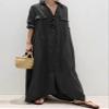 chouyatou Women's Casual Long Sleeve Maxi Shirt Dress Loose Fit Cotton Button Down Swing Long Dress (Large, Black) view 2