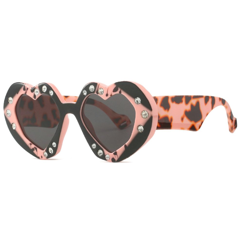 mincl Heart-shaped Punk Y2k Sunglasses Women 2024 Trend Rhinestone Love Sun Glasses Lady Party Shades Streetwear Sunglass (gray&pink)