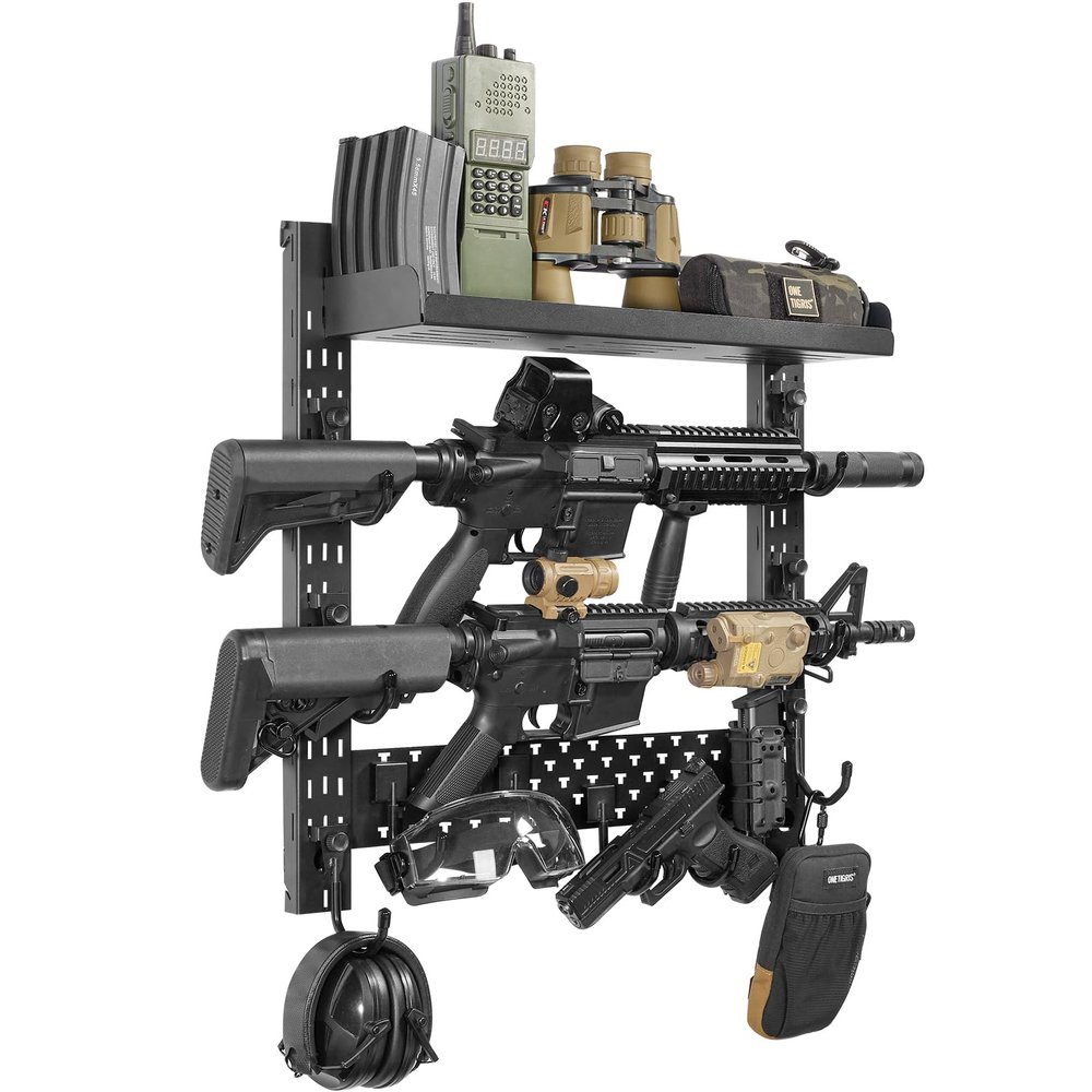 ONETIGRIS Gun Rack Wall Mount,Indoor Gun Rack for Wall with Shelf Horizontal and 1 Removable Gun Accessories Tray