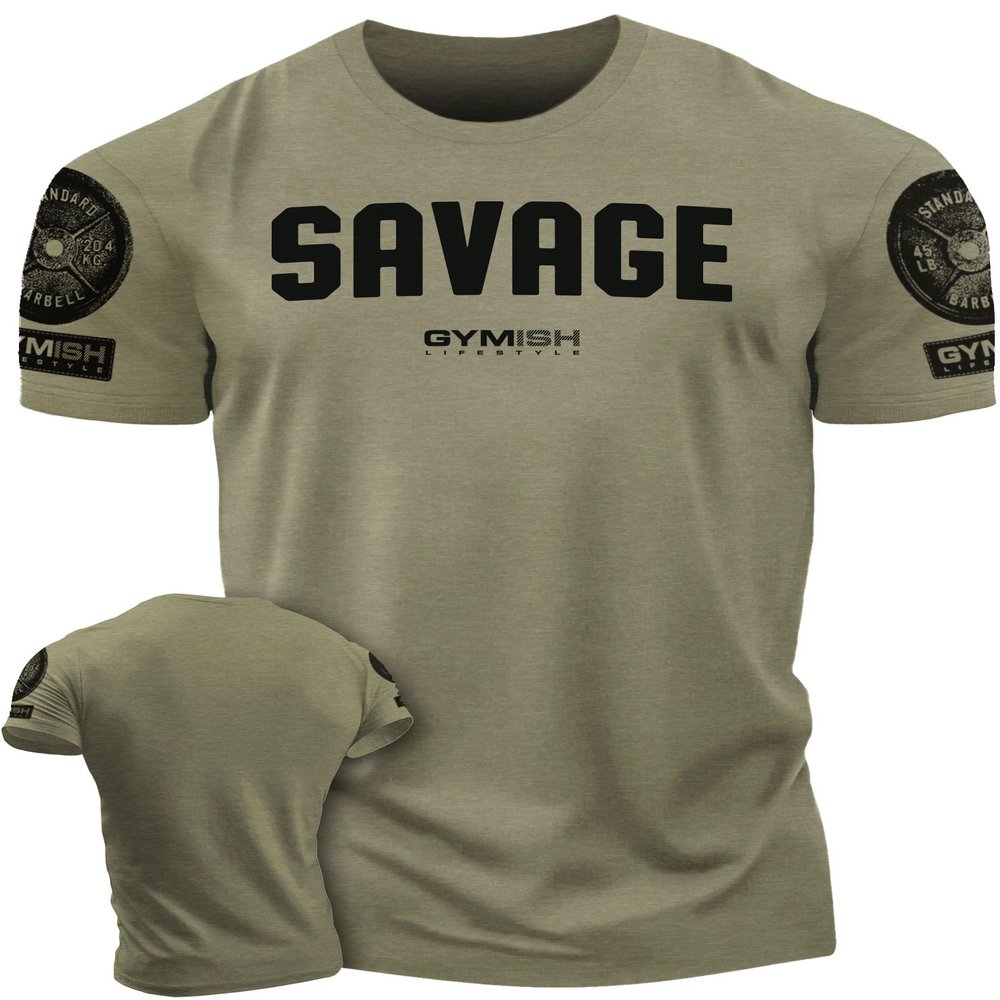 Savage Men's Workout Shirt for Men, Gym Funny Deadlift Lifting T-Shirt (XL, Savage Military Green Branded)