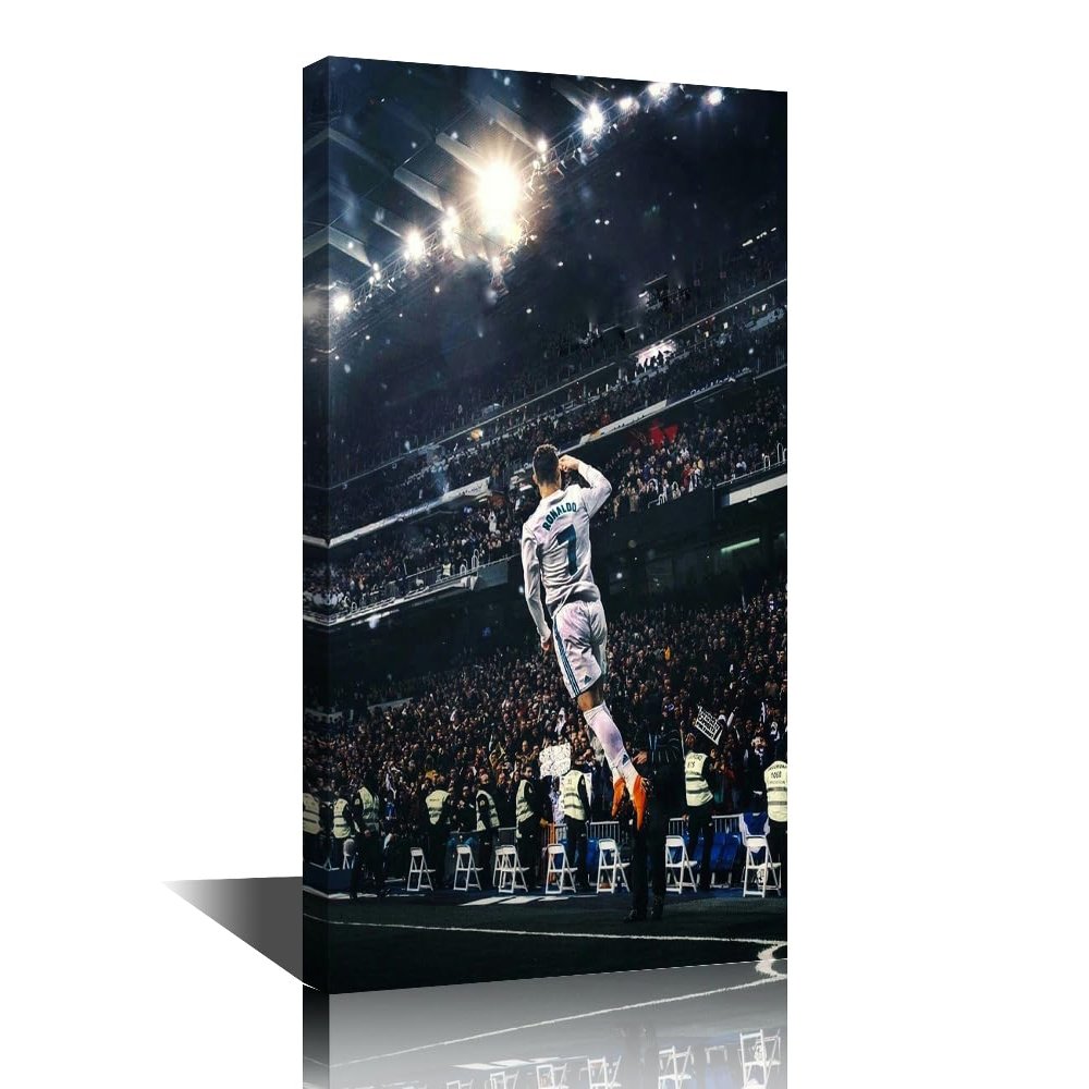 Canvas Wall Art Football Star Abstract Painting Canvas Art Sport Game League Match Poster Modern Home Decor Artwork for Club Arena Living Room Office Bedroom Posters Framed Ready to Hang 24x16 in