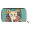 Mumeson Wallet Coin Purse Zipper Pouch Card Storage Purse Small Handbag Cosmetic Bag, Floral Blossoms Cat view 2