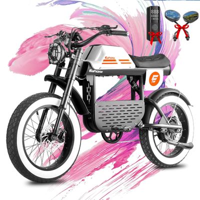 eAhora FT01 1700W Electric Dirt Bike 36MPH with 48V 30Ah, 135MM Front Fork & Dual Disc Hydraulic Brakes, 90Miles Long Range Electric Bike, 20" Fat Tire electric motorcycle for adults, electric scooter