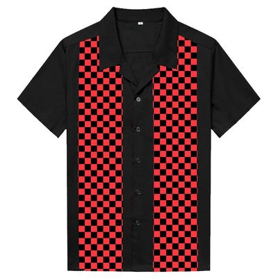 Anchor MSJ Men's 50s Retro Camp Rockabilly Style Cotton Mens Dress Shirts Hip Pop Bowling Shirts Red M