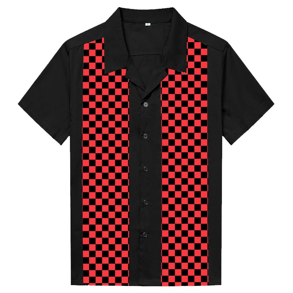 Anchor MSJ Men's 50s Retro Camp Rockabilly Style Cotton Mens Dress Shirts Hip Pop Bowling Shirts Red M