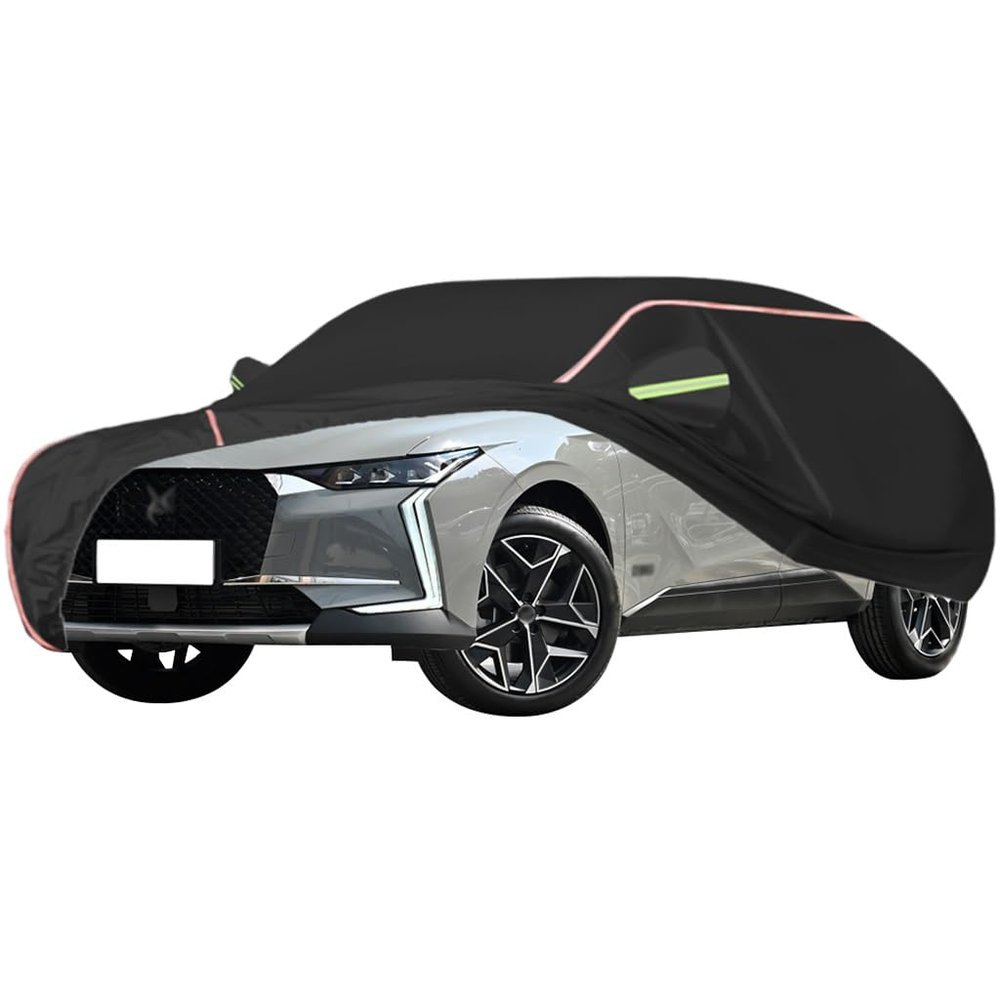 WOLWES Car Cover are Suitable for Citroen DS 4 All-Weather Windproof, Snowproof, Rainproof, UV-Protected and Breathable All-Season Universal with Side Door Zip Oxford Cloth Car Cover (Color : Black)