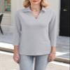 ORANDESIGNE Women's 3/4 Sleeves V Neck Polo Shirts Casual Summer Tops Basic Collar Cute Tees Grey view 4