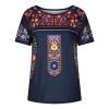 2024 Summer Short Sleeve Mexican Shirts for Women Floral Embroidered Print Blouse Ethnic Style Boho Tops T-Shirts view 2