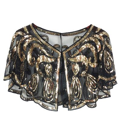 1920s Shawl Wraps For Womens, Sequins Vintage Beaded Evening Cape For Banquet Carnival, Bridal Shawl For Dress