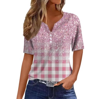 FQZWONG Short Sleeve Shirts for Women,Womens Summer Tops Blusas Casuales De Mujer Bonitas Fashion V Neck T Shirts Classic Graphic Tees Dressy Casual Ladies Button Down Blouses Clothes (Light Pink,XXL)