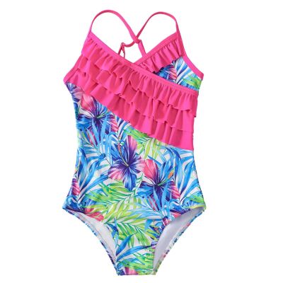 Girls Swimsuit Cute Ruffled Spaghetti Strap Swimwear uick Dry Bathing Suit Kids Girls Summer (Hot Pink, 4-5 Years)