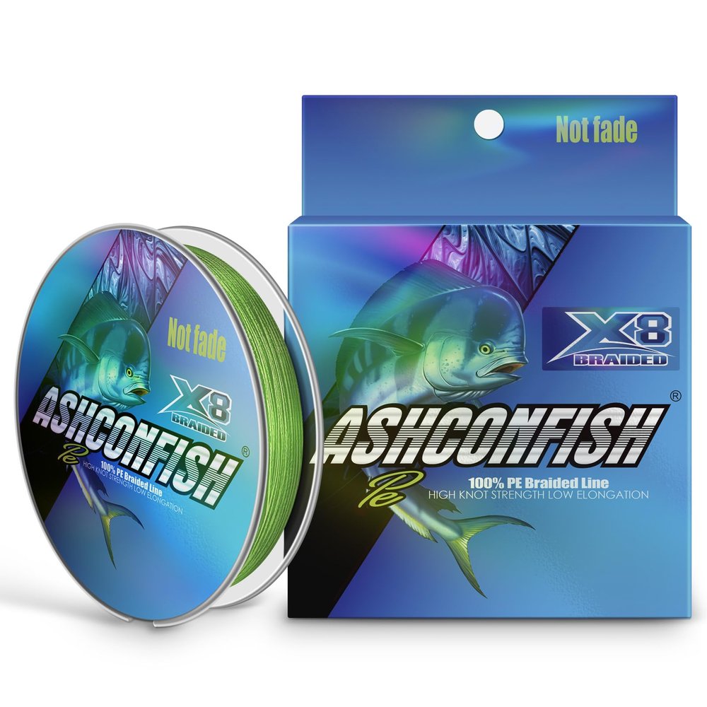 Ashconfish Braided Fishing Line Color Never Fade 8 Strands Super Strong PE Fishing Line Abrasion Resistant Fishing Wire Zero Stretch 6lb to 300lb (Fluorescent Green, 109Yards(100m)-30lb/0.26mm)