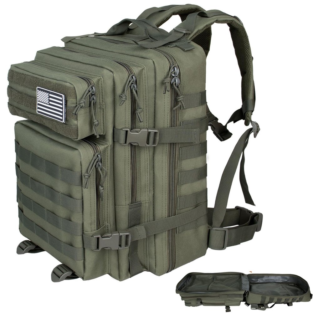 RooPoke 45L Large Tactical Backpack For Men Military Army Assault Pack Highland Backpacks, Molle Daypack 3 Day Bug Out Bag Hiking Camping Outdoor Rucksack,Green