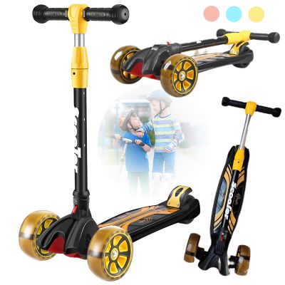 CXYTX 3 in 1 Scooter 3 Wheel Portable Kids - Lightweight Folding Design Luminous Scooter, with Extra Wide Light-Up Wheels Toddler Scooter Adjustable Heightwith Indoor and Outdoor for Children,Yellow