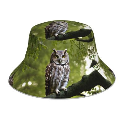 Owl Tree Branches Print Wide Brim Foldable,Sun Bucket Hat,Summer Sun Beach Fishing Cap for Men and Women Fisherman