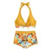 Bikini Sets for Women,2024 Summer Sexy Push Up V Neck Halter Tie Up Top Two Piece Swimsuit,Trendy Floral Print Hawaiian Tropical High Waisted Tummy Control Swim Shorts Beachwear(Yellow,M) view 4