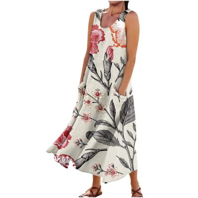 Women Summer Dresses Casual Sleeveless Maxi Dresses Cute Floral Long Dress Wedding Guest Dress