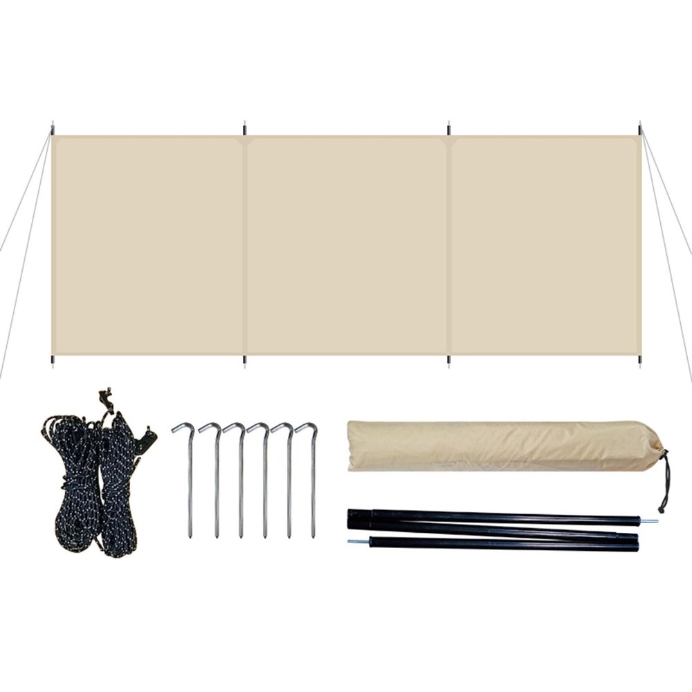 SHYP Camping Windbreak, Versatile Wind Blocker Light Waterproof Oxford Cloth Garden Stove Windscreen, Outdoor Windshield Shelter for Beach Privacy Protects and BBQ Picnic, 13.8x4.6ft, Khaki
