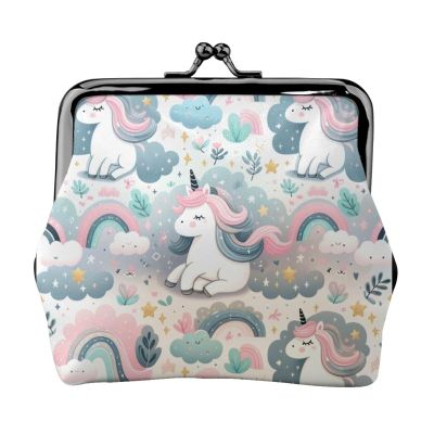 Pu Leather Buckle Coin Purse Rainbow-Unicorn-Cartoon Girls Kiss-Lock Change Purse Wallets