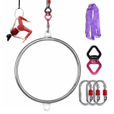 Single/Double Point Lyra Hoop, 17 Inch Small Aerial Hoop for Kids/Adults/Beginners, Mini Stainless Steel Circus Aerial Yoga Hoop for Home Fitness, Loads 330lbs ( Color : Double point , Size : 17inch/4