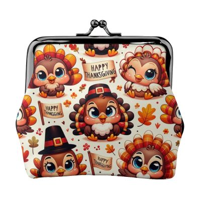 Pu Leather Buckle Coin Purse Cute-Turkey-For-Thanksgiving Girls Kiss-Lock Change Purse Wallets