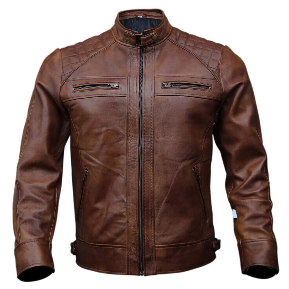 Combo Gift Set Offer for Men | Original Lambskin | Brown Leather Jacket & Free Wallet (MARIAH Diamond Miami Cafe Racer D-968378, US, Alpha, X-Large, Regular, Regular)
