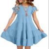 blibean Girls Dresses Summer Sleeveless Sundress Flutter Tween Cute Sun Dress A-line Layered Dresses Kids Casual Pockets Skater Clothes Solid Dressy Outfit Size 14 15 16 Years Baby Blue view 1