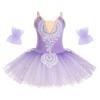 AFAVOM Ballet Leotards for Girls Lace Flower Camisole Leotard Skirted Performance Swan Lake Ballet Dance Dress Glitter Ballerina Dancewear for Toddler Kids Teen Girls with Armbands Purple 9-10 Years