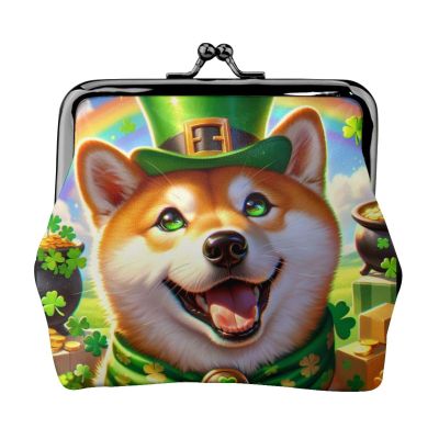 Pu Leather Buckle Coin Purse Shiba-Inu-St-Patrick Girls Kiss-Lock Change Purse Wallets