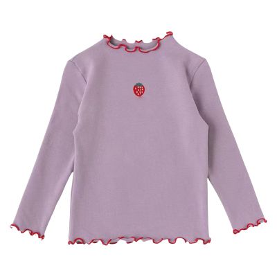 Toddler Girl Fruit Pattern Lettuce Trim Ruffle Long Sleeve Top Crew Neck for 1 to 7 Years Girls (Purple, 6-7 Years)