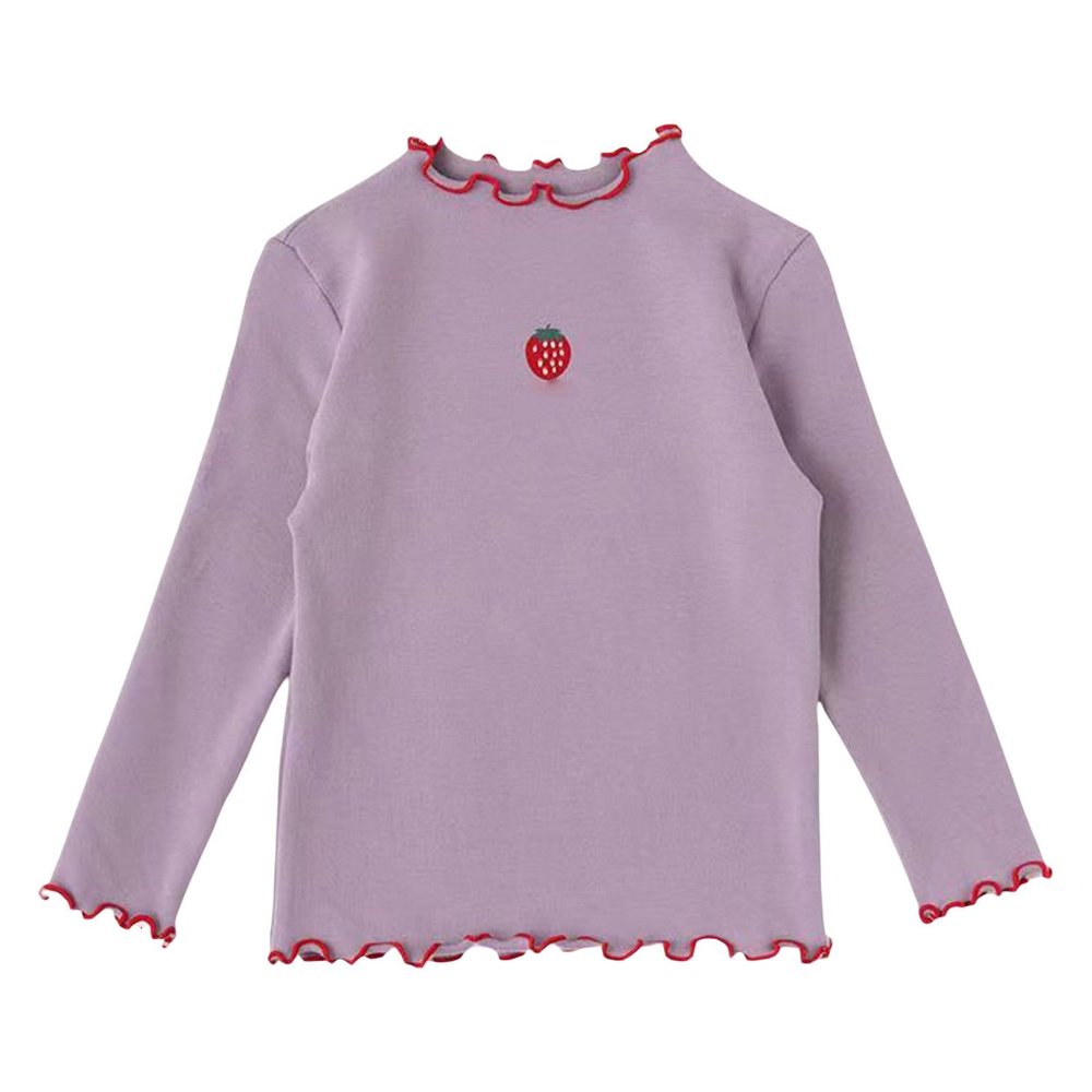 Toddler Girl Fruit Pattern Lettuce Trim Ruffle Long Sleeve Top Crew Neck for 1 to 7 Years Girls (Purple, 6-7 Years)