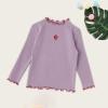 Toddler Girl Fruit Pattern Lettuce Trim Ruffle Long Sleeve Top Crew Neck for 1 to 7 Years Girls (Purple, 6-7 Years) view 3