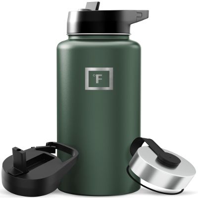 IRON FLASK Camping & Hiking Hydration Flask with Straw, Wide Mouth Insulated Stainless Steel Sports Water Bottle - 32 oz Dark Pine