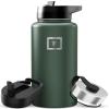 IRON FLASK Camping & Hiking Hydration Flask with Straw, Wide Mouth Insulated Stainless Steel Sports Water Bottle - 32 oz Dark Pine