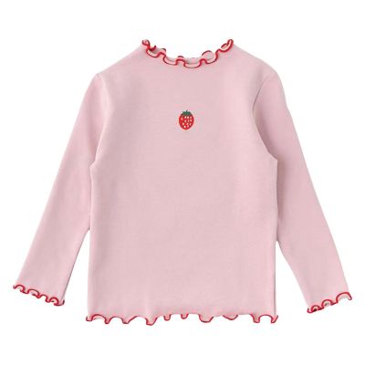 Toddler Girl Fruit Pattern Lettuce Trim Ruffle Long Sleeve Top Crew Neck for 1 to 7 Years Girls Shirt (Pink, 5-6 Years)