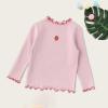 Toddler Girl Fruit Pattern Lettuce Trim Ruffle Long Sleeve Top Crew Neck for 1 to 7 Years Girls Shirt (Pink, 5-6 Years) view 2
