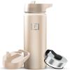 IRON FLASK Camping & Hiking Hydration Flask with Straw, Wide Mouth Insulated Stainless Steel Sports Water Bottle - 22 oz Sand