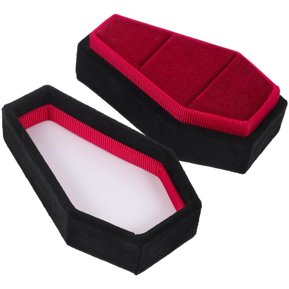 Luxshiny Velvet Coffin Ring Box Case Holder: Gothic Jewelry Organizer Decorations Coffin Jewelry Display Box Preset Wraps for Gothic Wedding Halloween Day of The Dead Supplies
