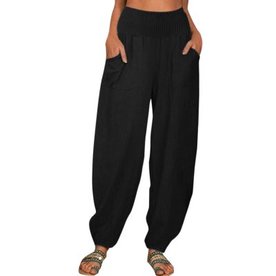 Linen Pants for Women Plus Size Pants for Women Womens Linen Capris and Cropped Pants High Waist Cargo Pants Women Shorts for Women Trendy Elastic Waist Jeans for Women,B-Black,XX-Large